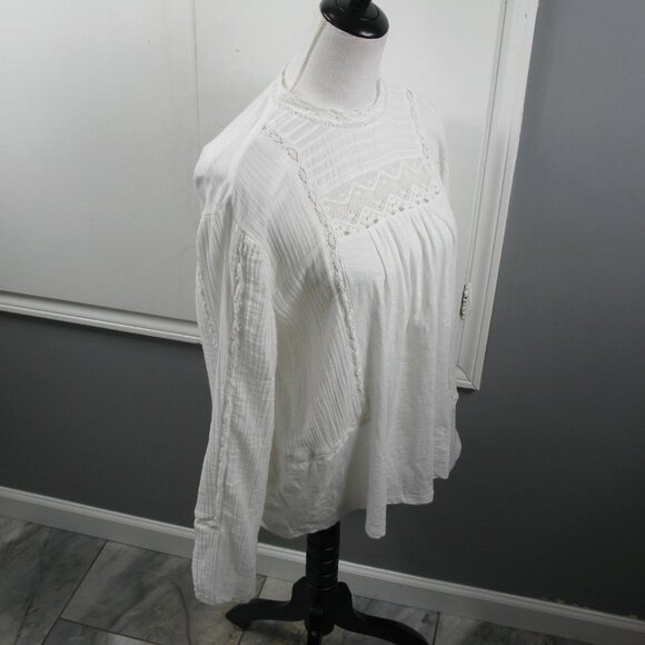 NWOT Lucky Brand White Cotton Lace Detail Long Sleeve Blouse Size Large - Picture 5 of 7